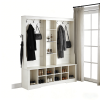 White Hall Tree with Bench, Coat Rack, and Shoe Storage