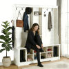 White Hall Tree with Bench, Coat Rack, and Shoe Storage