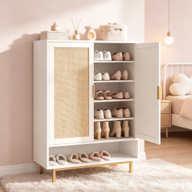 6-Tier Tall Shoe Cabinet 43 Inch Double Doors Storage Organizer for Entryway Hallway Bedroom