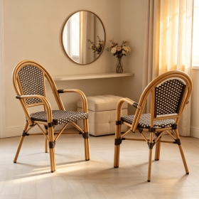2 handmade woven PE French pub chairs indoor/outdoor