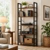 5 Tier Rustic Wood & Metal Industrial Bookshelf