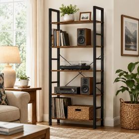 5 Tier Rustic Wood & Metal Industrial Bookshelf