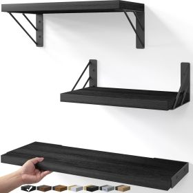 Wood Floating Wall Shelf for Books Decor, Small Space-Saving Display Organizer(Black, Set of 3)