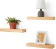 Wood Floating Wall Shelves, 3-Pack, Pine, 15.8" x 5" x 1.8", Natural Wood Finish