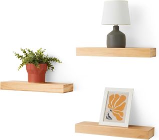 Wood Floating Wall Shelves, 3-Pack, Pine, 15.8" x 5" x 1.8", Natural Wood Finish