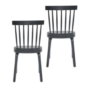 Windsor Dining Chairs Set of 2,Wood Farmhouse Spindle Back, Widen Seat, Mid-Century Modern French Country Style, for Living Room Restaurant, Black