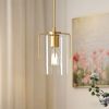Farmhouse Gold Pendant Light, 1-Light Clear Glass Kitchen Island Light for Dining Table, Adjustable Modern Hanging Ceiling Fixture for Entryway