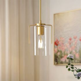 Farmhouse Gold Pendant Light, 1-Light Clear Glass Kitchen Island Light for Dining Table, Adjustable Modern Hanging Ceiling Fixture for Entryway