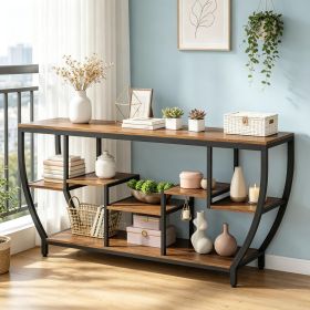 Industrial Metal and Wood Console Entryway Table with Shelves, 70.9"