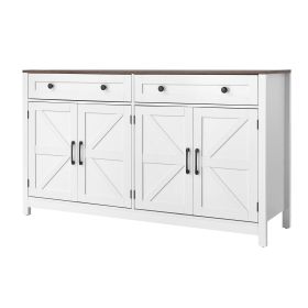 Coffee Bar Cabinet, Farmhouse Coffee Bar Table with 2 Drawers, Buffet Stand Cabinet with 4 Barn Doors, Sideboard Buffet Station for Living Room