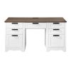 Executive Desk, Farmhouse Office Table with Charging Station, Heavy Duty Particle Board Executive Table with Storage Drawers, 200 LBS Load Capacity