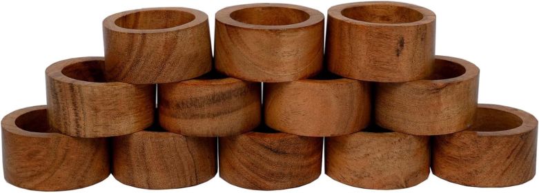Set of 12 Handmade Acacia Wood Napkin Ring