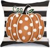 Fall Pillow Cover, Black and White Striped Polka Dots Pumpkin Orange Decorative Throw Pillowcase