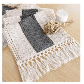 Boho Table Runner for Christmas Home Decor with Tassels 72 Inches Long Farmhouse Grey Rustic Table Runner Macrame Burlap Table Decoration for Living R