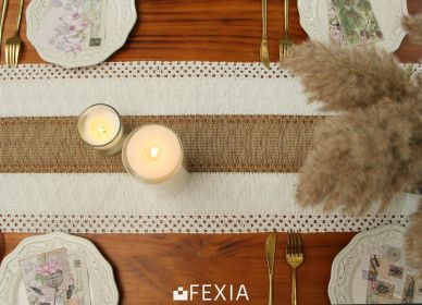 Boho Table Runner for Thanksgiving Fall Christmas Home Decor with Tassels 72 Inches Long Pottery barn Furniture Farmhouse Rustic Macrame Burlap Table