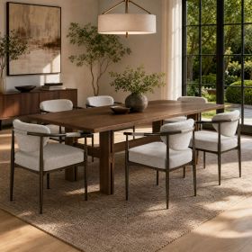 7 Pieces Modern Oval Dining Set, Rustic Farmhouse Solid Wood Kitchen Table Set for 6, 71'' Large Luxury Retro Country Dinner Set with Beige Chairs