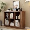 6 Cube Storage Bookcase, 40" Wide Low Horizontal Book Shelf with Curved Edge, Wood Floor Standing 2-Tier Bookshelf with Base