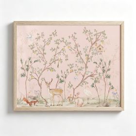 Pink Nursery Wall Art Vintage Chinoiserie Poster Baby Girl Room Canvas Wall Decor Cottagecore Animal Print Botanical Flower Deer Picture Girl Nursery