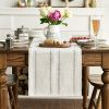 Mode Beige Rustic Cotton Linen Table Runner, Seasonal Embroidered Hollow Kitchen Dining Table Decoration for Home Party Decor 13x36 Inch
