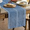 Mode Blue Rustic Cotton Linen Table Runner, Seasonal Embroidered Hollow Kitchen Dining Table Decoration for Home Party Decor 13x72 Inch