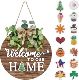 Interchangeable Seasonal Rustic Round Wood Welcome Sign