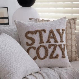 Stay Cozy Textured Neutral Throw Pillow Cover, 18x18 inch