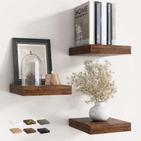 8 Inch Floating Shelves for Wall with Invisible Brackets Set of 3, 8"D Engineered Wood Wall Shelves with Wood Grain for Living Room, Bedroom, Bathroom