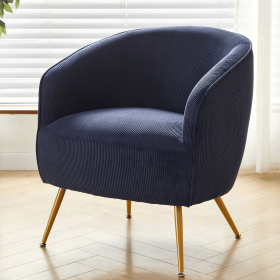 Corduroy Accent Chair with Gold Metal Legs, Modern Upholstered Armchair, Comfy Barrel Chair for Living Room Bedroom