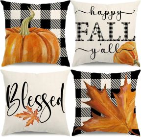 Buffalo Plaid, Happy Fall Y'all, Blessed, Pumpkin, Maple Leaf Fall Pillow Covers, 18x18