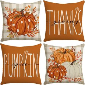 Thanksgiving Pumpkin Spice Throw Pillow Covers, 18x18 Inch, Set of 4