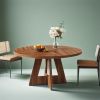 Round Dining Table for 4, 47" Wooden Kitchen Table Farmhouse Dinner Table