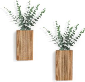2 Pack Wood Wall Planter Vase with Artificial Eucalyptus Farmhouse Wall Hanging Decor Pocket Planter for Indoor Fake Plants Greenery Flowers