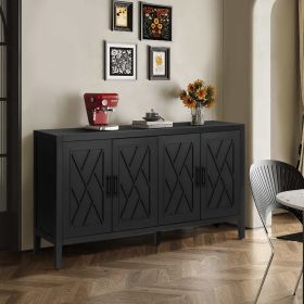60 inches Modern Farmhouse Accent Cabinet with 4 Doors and Adjustable Shelf Wood Sideboard Buffet Cabinet Console Table Credenza Buffet Table for Kitc