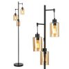 Retro Floor Lamp with 3-Head Hanging Amber Glass Shades