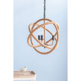 3- Light Farmhouse Chandelier, Rope Chandelier Globe Hanging Light Fixture with with Adjustable Chain for Kitchen Dining Room Foyer Entryway