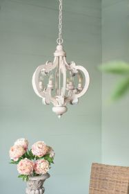 French Country Wood Chandelier, 6-Light Farmhouse Pendant Light Fixture with Adjustable Chain for Kitchen Foyer Hallway Entryway, Bulb Not Included