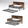 Twin Daybed with Trundle, Farmhouse Daybed Frame with Sliding Barn Door Headboard and Charging Station & LED for Bedroom and Guest Room