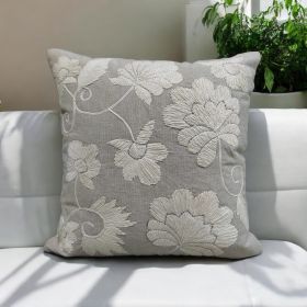 Handmade Floral Embroidered Cotton Chambray Throw Pillow Cover  - 20 x 20 inches