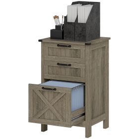 Vertical Filing Cabinet with 3 Drawers, Rustic Farmhouse Office Storage Cabinet for A4, Letter Size, Grey Wash