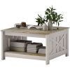 31.5" Square Coffee Table, Farmhouse 2-Tier Center Table for Living Room, Distressed Oak and Brown