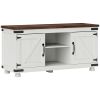 Farmhouse TV Stand for up to 50" TV, TV Cabinet with Barn Doors, Cable Management for Living Room, Distressed White
