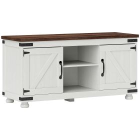 Farmhouse TV Stand for up to 50" TV, TV Cabinet with Barn Doors, Cable Management for Living Room, Distressed White