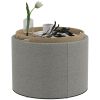 Round Linen Upholstered Coffee Table, End Table with Hidden Storage and Tray Top
