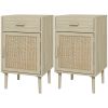Rattan Nightstands with Drawer, Set of 2