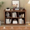 6 Cube Storage Bookcase, 40" Wide Low Horizontal Book Shelf with Curved Edge, Wood Floor Standing 2-Tier Bookshelf with Base