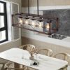 32" Red Wood Industrial Farmhouse Rectangle Pendant Light, 5-Light Chandelier with Lampshade for Dining Room