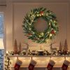 24" Pre-Lit Christmas Wreath - 20 Warm White LEDs + Pine Cones + Red Berries