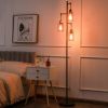 Retro Floor Lamp with 3-Head Hanging Amber Glass Shades