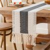 Boho Table Runner for Christmas Home Decor with Tassels 72 Inches Long Farmhouse Grey Rustic Table Runner Macrame Burlap Table Decoration for Living R