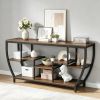 Industrial Metal and Wood Console Entryway Table with Shelves, 70.9"